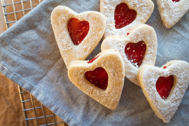 It's that time of year! House-made raspberry jam sandwiched between deliciously buttery shortbread hearts... there is so much to love about our raspberry heart cookies.